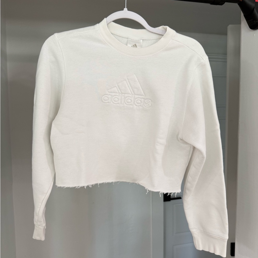 Vintage Adidas Cropped White Crewneck Sweatshirt